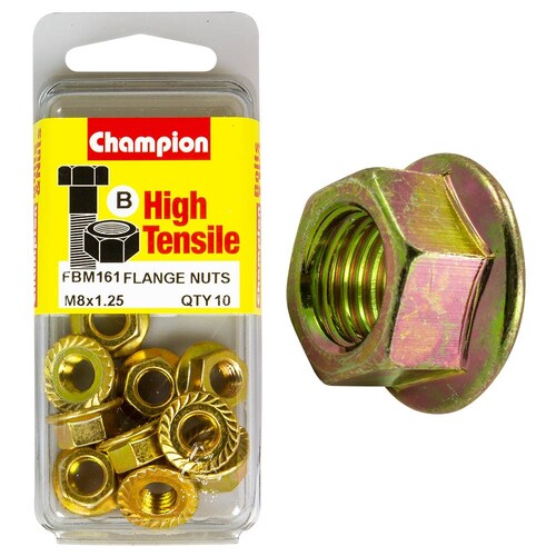 Champion Fasteners Pack Of 5 M8 X 1.25Mm High Tensile Flanged Hex Nuts - Zinc Plated 5PK FBM161