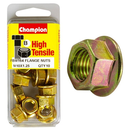 Champion Fasteners Pack Of 5 M10 X 1.25Mm High Tensile Flanged Hex Nuts - Zinc Plated 5PK FBM164