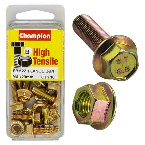 Champion Fasteners Pack Of 5 M6 X 20Mm High Tensile Hex Set Screws And Nuts - Zinc Plated 5PK FBM22
