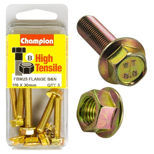 Champion Fasteners Pack Of 5 M6 X 30Mm High Tensile Hex Set Screws And Nuts - Zinc Plated 5PK FBM25
