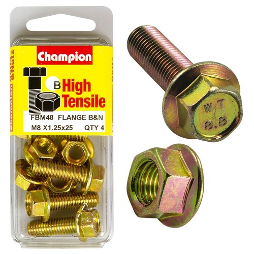 Champion Fasteners Pack Of 4 M8 X 25Mm High Tensile Zinc Plated Hex Set Screws And Nuts 4PK FBM48