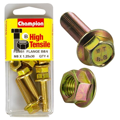Champion Fasteners Pack Of 4 M8 X 30Mm High Tensile Hex Set Screws And Nuts - Zinc Plated 4PK FBM51