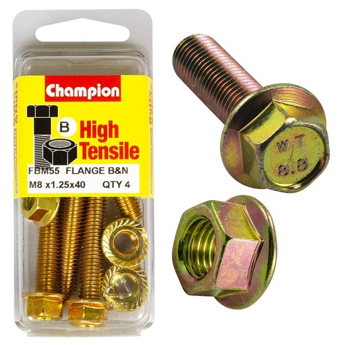 Champion Fasteners Pack Of 4 M8 X 40Mm High Tensile Hex Set Screws And Nuts - Zinc Plated 4PK FBM55