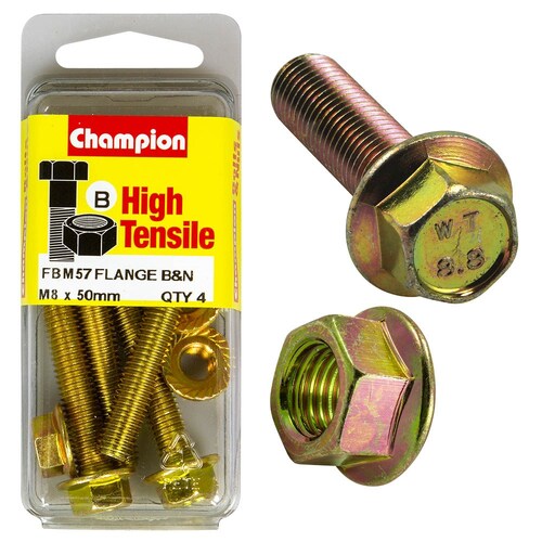 Champion Fasteners Pack Of 4 M8 X 50Mm High Tensile Hex Set Screws And Nuts - Zinc Plated 4PK FBM57