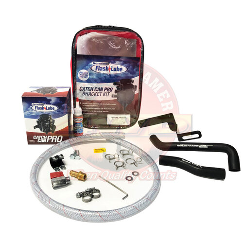 Flashlube Oil Catch Can Pro with Vehicle Specific Fitting Kit FCCKT27 suits Nissan Navara D22 YD25T 2.5L with Intercooler