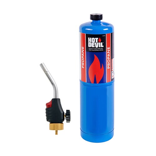 Hot Devil Anti-Flare Webbed Flame Blow Torch Kit With Piezo Ignition And 400G Propane Bottle HD7011