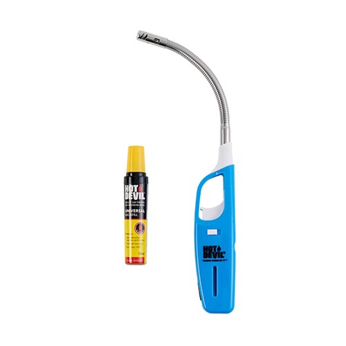 Hot Devil Gas Lighter with Long Flexible Burner Tube and 18ml Gas Refill Assorted Colours HDFL