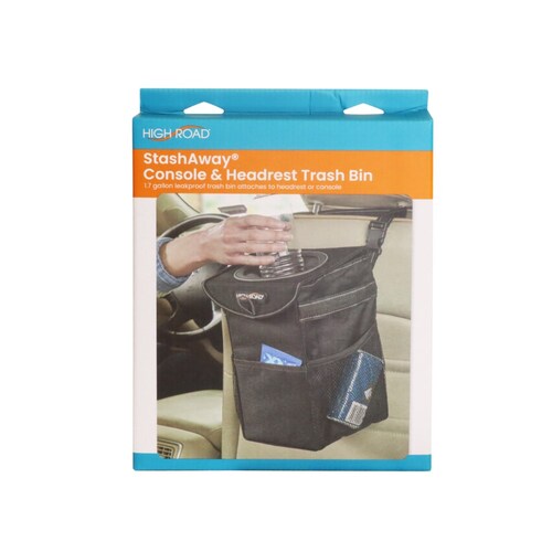 High Road Stash Away Console And Headrest Anchored Garbage Bin HR-5567-BLK