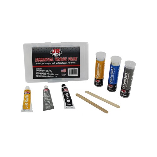 JB Weld Essential Travel Kit With Steelstik Waterweld Plasticweld Kwikweld & Black Silicone JBWETP JBWETP