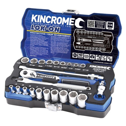 Kincrome 24 Piece 1/4" Drive Lok-On Socket Set - Metric & Imperial K27001
