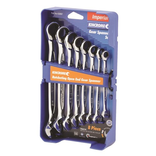 Kincrome 8 Piece Ratcheting Open End Gear Spanner Set - Imperial K3097