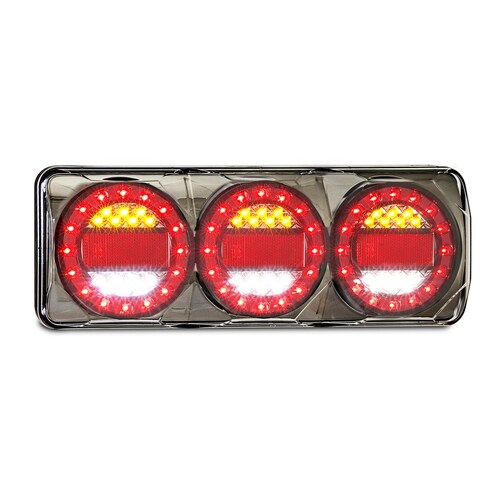 LED Auto Lamps Triple Round Rear Combination Lamps in Rectangle Housing with Reflector - Stop/Tail/Indicator/Reverse - MAXILAMPC3XRW
