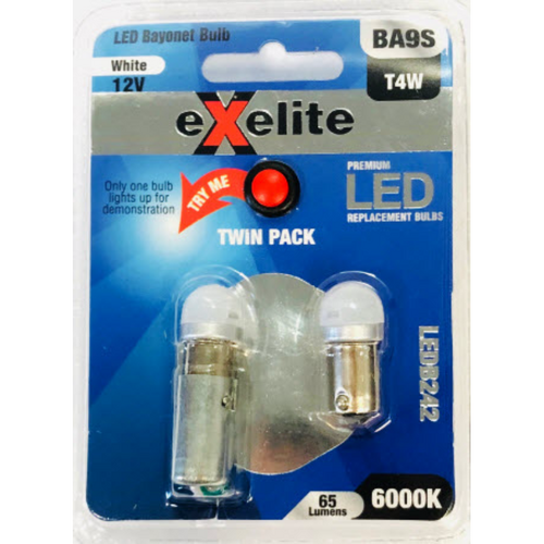 Exelite Led Globe 6000K (2Pc) Bayonet Ba9S Single Contact 12V 4W LEDB242
