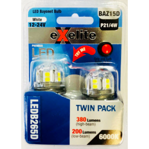 Exelite Led Globe 6000K (2Pc) Bayonet Baz15D Double Contact LEDB265D
