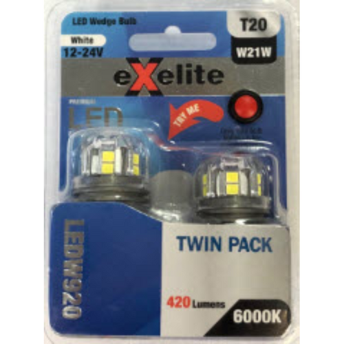Exelite Led Globes 6000K (2Pc) Wedge T20 Single Contact LEDW920