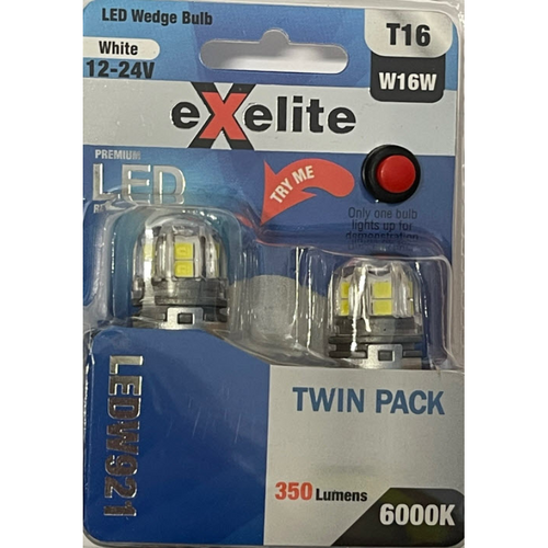 Exelite Led Globes 6000K (2Pc) Wedge T15/T16 12-24V 16W LEDW921