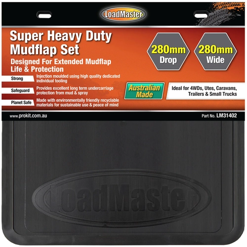 Loadmaster Mudflap Set Small/Medium Wider 4WD Trailer Vans Light Truck 280mmD x 280mmW LM31402