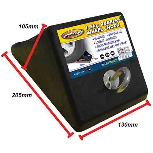 Loadmaster Wheel Chock Triangular Shaped Heavy Duty Rubber With Chain Eye 200 X 120 X 100mm LM50201