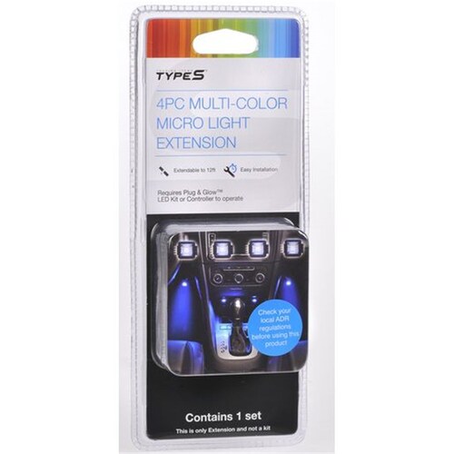 Type S Glm55259 4-Piece App Controlled Plug And Glow Interior Multi-Colour Led Micro Light Extension Set - Add-On To Suit Smart Lighting Kits GLM55259