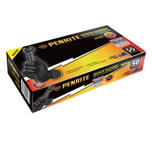 Penrite Quick Nitrile Gloves Black Medium 50 Pack LQG50M