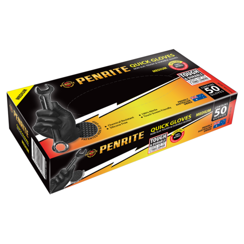 PENRITE  Quick Nitrile Gloves 50pack Black Medium  LQG50M  