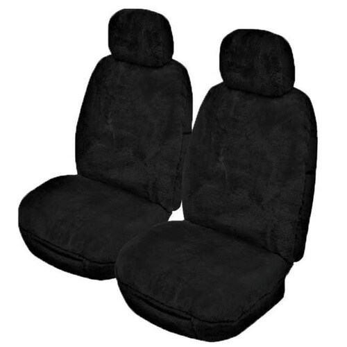 My Car 25Mm Thick Sheepskin Front Seat Covers Universal Size 30 - Black Alpine SALPA3004