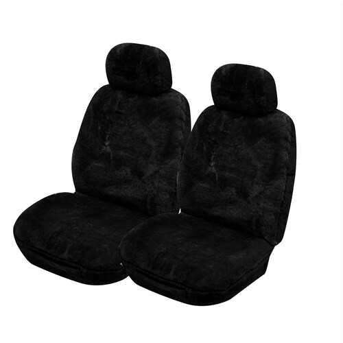My Car Downunder 16Mm Thick Sheepskin Front Seat Covers Universal Size 30 In Black - SDOWA3004