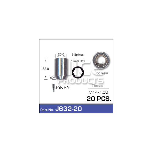 Nice  Chrome Wheel Lock Nuts + Key (20 Pcs)    J632-20 J632-20