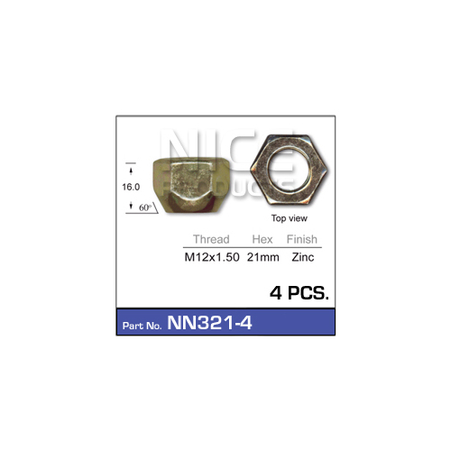 Nice  Wheel Nut (pack Of 4) 12 X 1.5mm    NN321-4 NN321-4