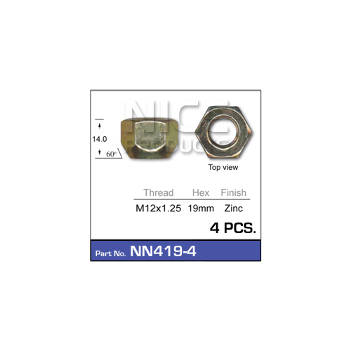 Nice Wheel Nut (pack Of 4) NN419-4 NN419-4 M12X1.25 19MM HEX ZINC FINISH