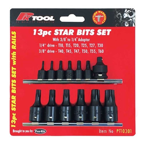 PKTool Star Bits Socket Set 13 Piece 1/4” & 3/8” Drive PT10301