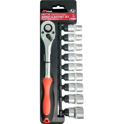 PKTool 10 Piece 1/2" Dr Metric Hetok Socket & Ratchet Set PT10308