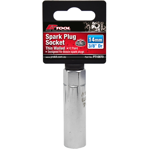 PKTool 3/8 Inch Dr 14mm Mini Thin Walled 62mm Long Spark Plug Socket PT10870
