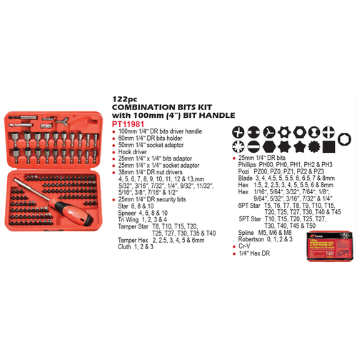 PK Tool 122pc Bits Set with Driver Handle PT11981