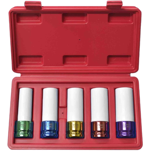 PK Tool 5pc 1/2 Dr Mag Wheel Cr V Metric Deep Impact Socket Set PT12503