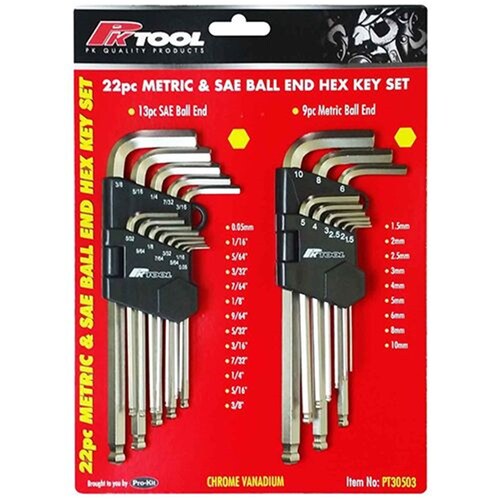 PK Tool 22 Piece Metric & Sae Ball End Hex Set PT30503