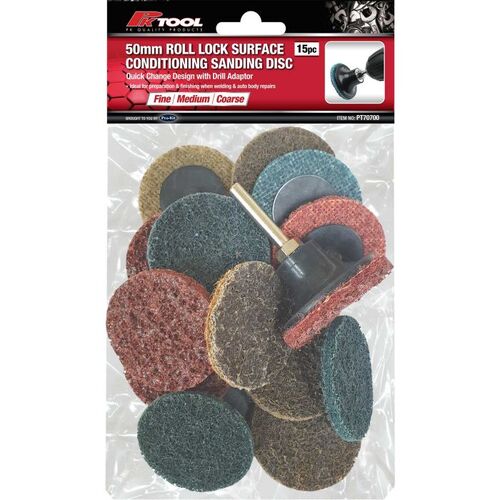 PK Tool Surface Conditioning Sanding Disc & Holder 15pc 50mm Roll Lock Compatible