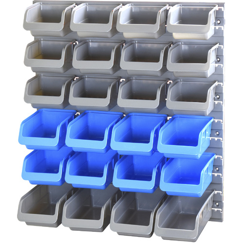 PK Tool Storage Rack Set - 25pc Wall Mounted With Mounting Board & 12 Small, 8 Medium & 4 Large Parts Boxes PT80931