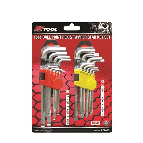 PK Tool Metric Ball End Hex & Tamper Proof Star Key Set - 18 Piece RG7608