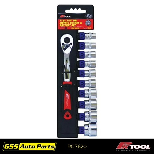 Pk Tool 11pc 3/8" Drive 200mm Metric Cr-V Socket & Ratchet RG7620