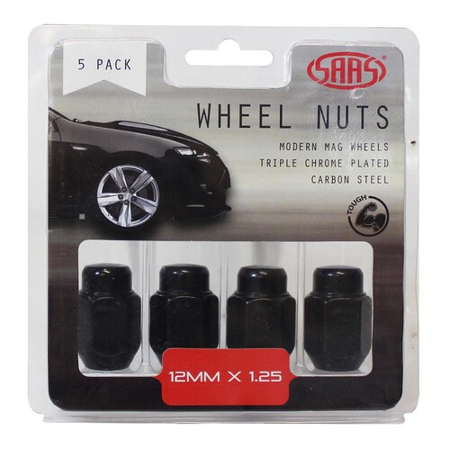 SAAS Set Of 5 Black Wheel Nuts - 35Mm Length, M12X1.25 Threads 235255BC