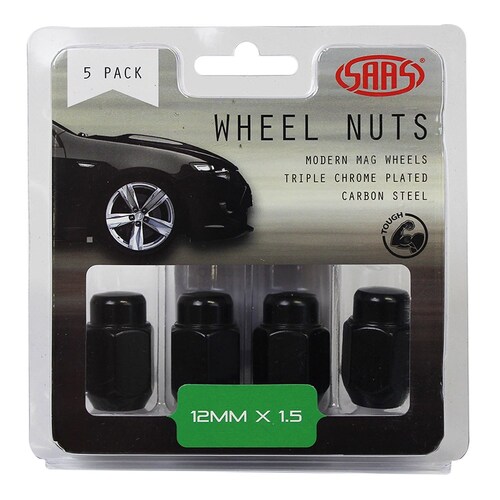 SAAS Set Of 5 Black Wheel Nuts - 35Mm Length, M12X1.50 Threads 235265BC