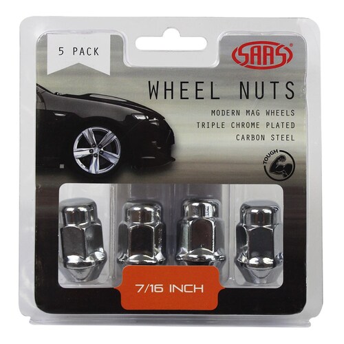 SAAS 335305 Wheel Nuts Acorn Bulge 7/16" Chrome 35Mm 5Pk
