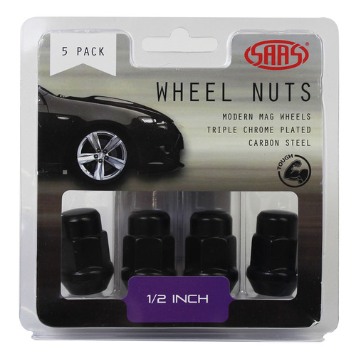 SAAS Wheel Nuts Acorn Bulge 1/ 2" Black 35mm 5pk SAAS-335315BC
