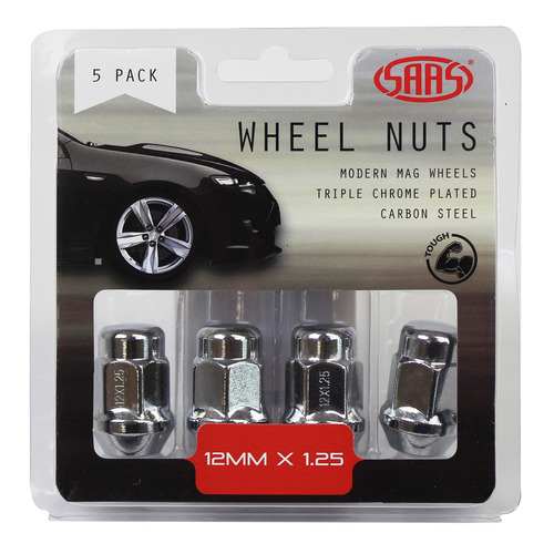 SAAS Wheel Nuts Acorn Bulge 12 X 1.25 Chrome 35mm 5pk SAAS-335355