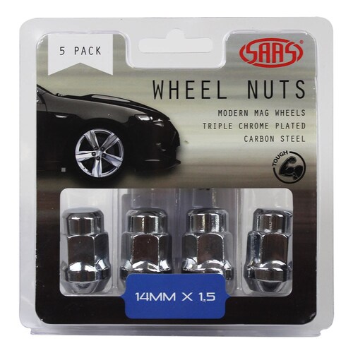 SAAS Wheel Nuts Acorn Bulge 14Mmx 1.50 Chrome 35Mm 5Pk 335395