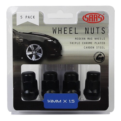 SAAS Set Of 5 Black Wheel Nuts - 35Mm Length, M14X1.50 Threads 335395BC