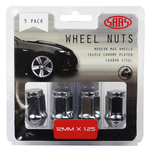 SAAS Wheel Nuts Flat Head Bulg E 12 X 1.25 Chr 35mm 5pk SAAS-435955