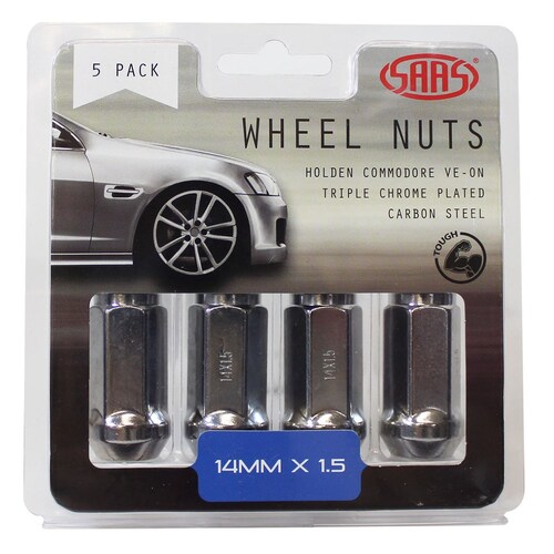 SAAS 445995 Wheel Nuts Flat Head Bulge 14X 1.5 Chr 45Mm 5Pk