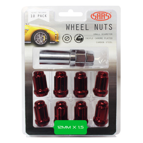 SAAS Wheel Nuts S/d 6 Spline 1 2 X 1.50 Inc Key Red 10pk SAAS-6330610R